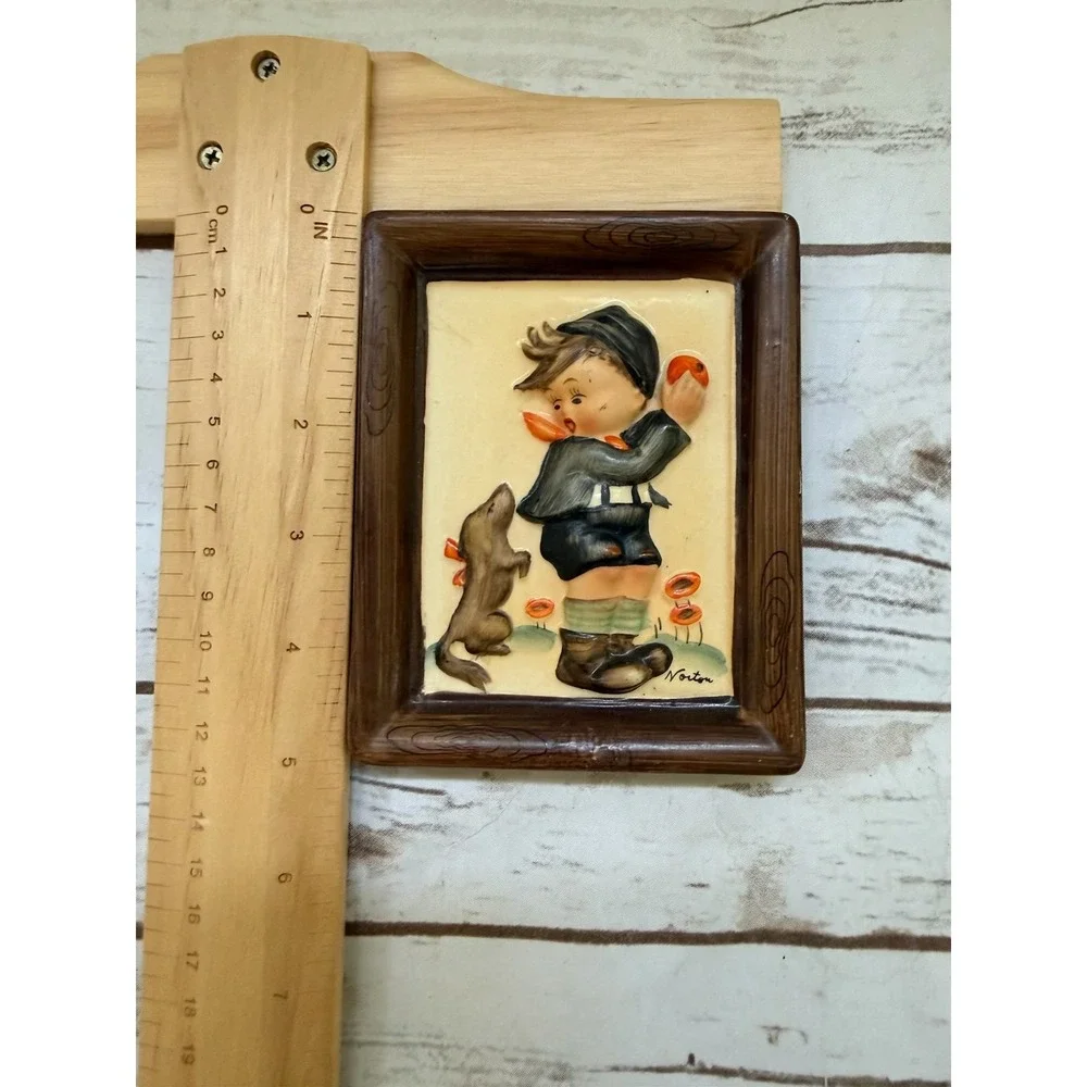 Napco Wall Plaques Brown Hummel Style Ceramic Relief Set of 2 5.25x4in